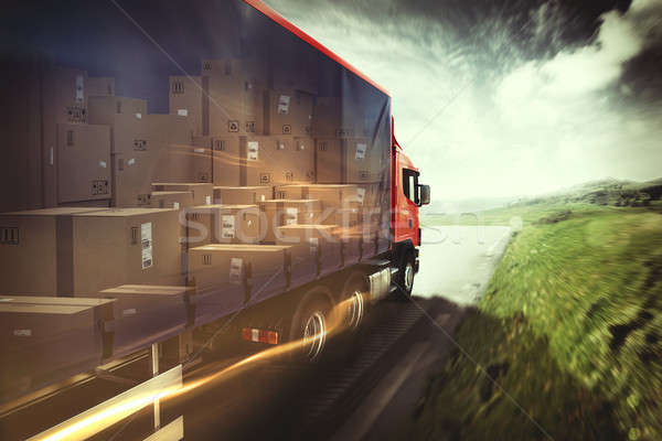 LKW Straße 3D Rendering einlegen Boxen Stock foto © alphaspirit