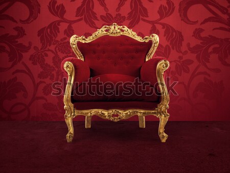 Stockfoto: Rood · goud · luxe · fauteuil · geïsoleerd · witte