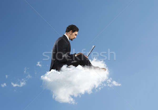 Internet social network imprenditore laptop nube cielo Foto d'archivio © alphaspirit