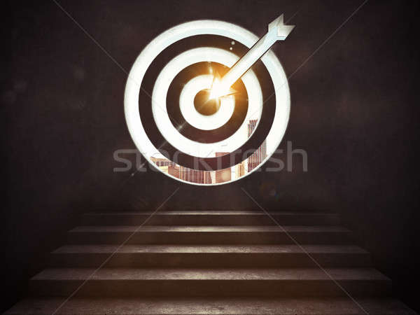 Arrive at a goal of success.the stairs up to a target. 3D Rendering Stock photo © alphaspirit