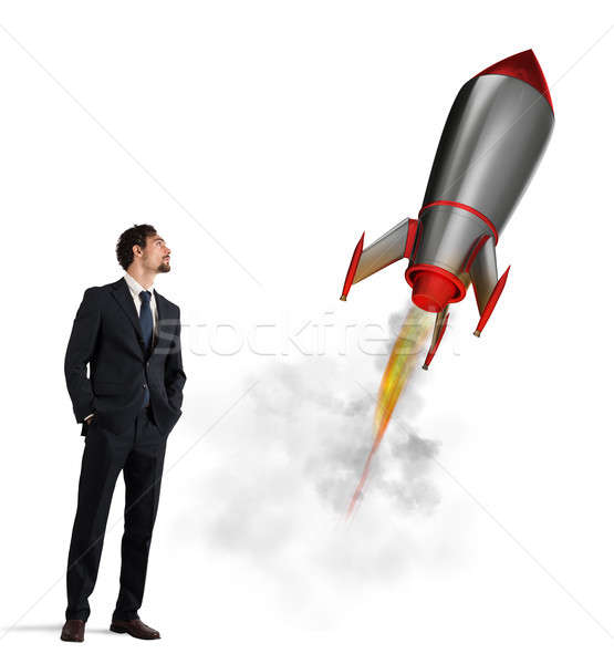 Startup of a new company with starting rocket. Concept of business growth Stock photo © alphaspirit