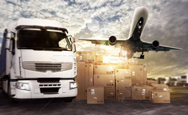 Vrachtwagen vliegtuigen klaar start colli Stockfoto © alphaspirit