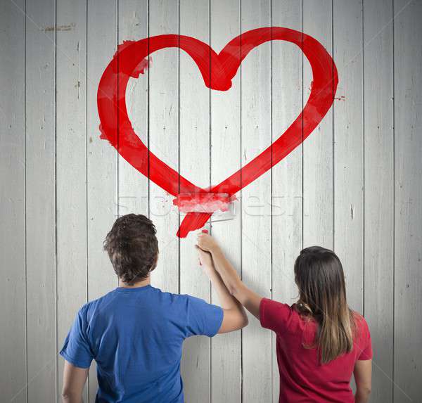 Casal desenho coração grande vermelho Foto stock © alphaspirit