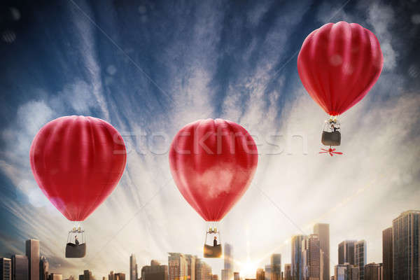 Foto stock: Fortalecimento · sucesso · 3D · balão · de · ar · quente · alto