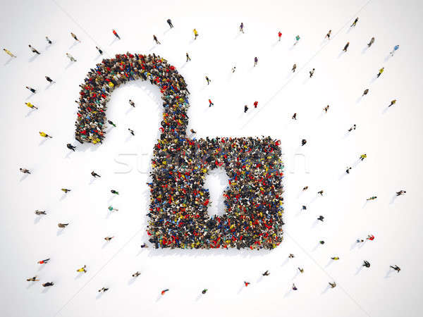 Stock photo: 3D Rendering of people forms an open lock