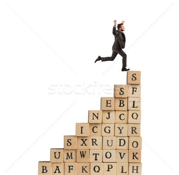 Diadal üzlet üzletember mászik lépcsőház kockák Stock fotó © alphaspirit