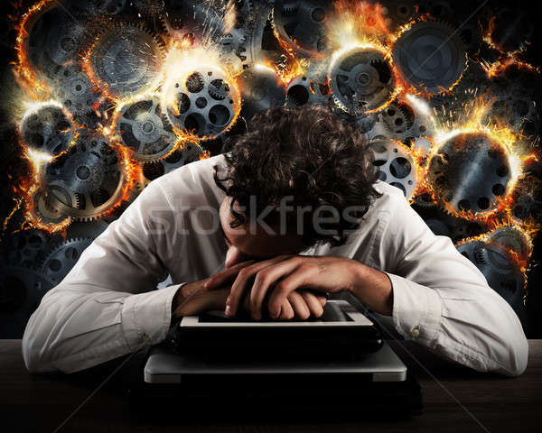 Mislukking stress versnelling zakenman computer man Stockfoto © alphaspirit