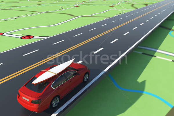 Car loaded with luggage on the road to summer vacation. 3D Rendering Stock photo © alphaspirit