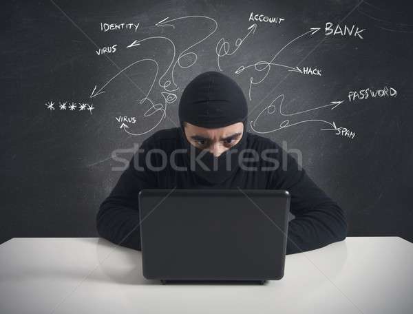 Hacker számítógépes vírus ötlet munka laptop üzlet Stock fotó © alphaspirit