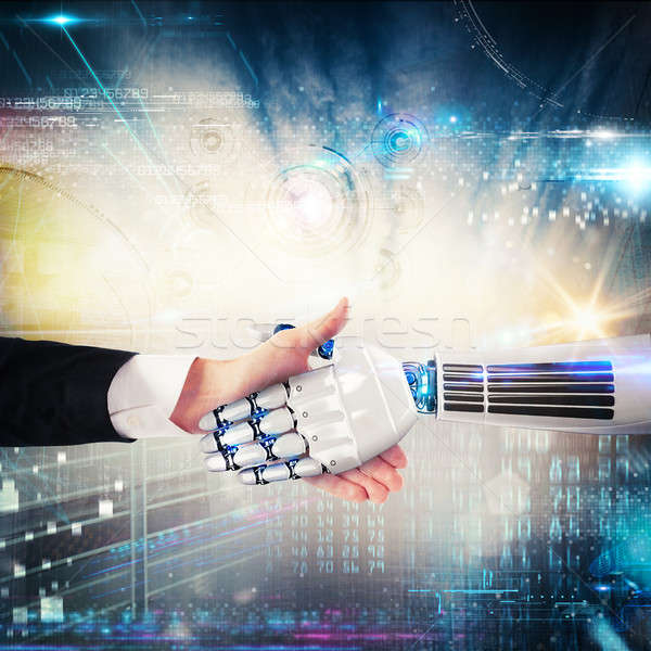Handshake between human and robot. 3D Rendering Stock photo © alphaspirit