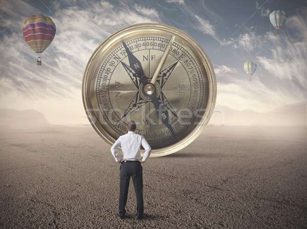 Foto stock: Negócio · bússola · empresário · olhando · destino · homem