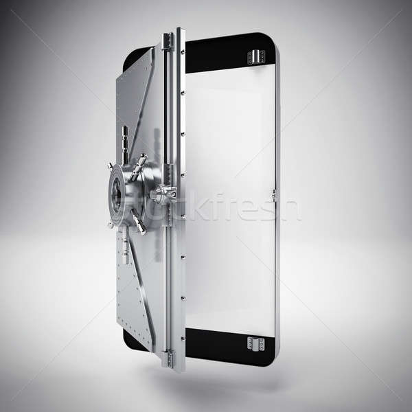 Biztonságos bankügylet mobiltelefon 3D képernyő üzlet Stock fotó © alphaspirit