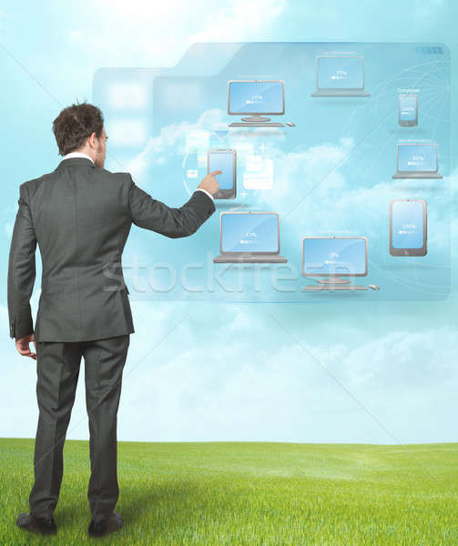 Businessman working with cloud compute Stock photo © alphaspirit