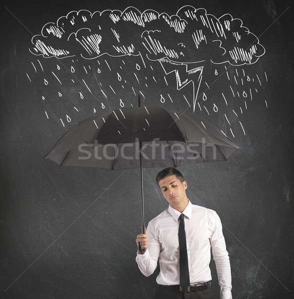 Moeilijkheid business paraplu water zakenman storm Stockfoto © alphaspirit