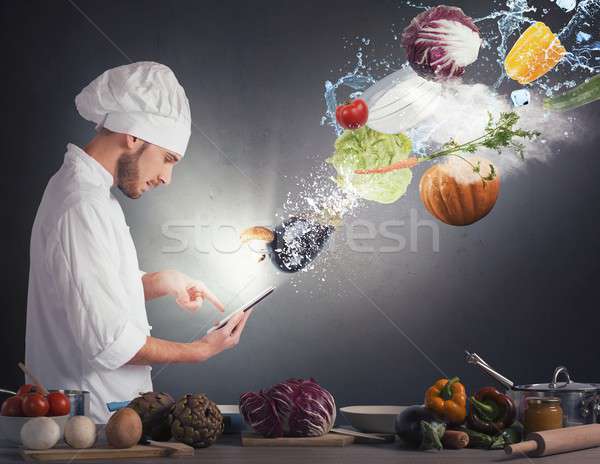 Cooking recipe from tablet Stock photo © alphaspirit