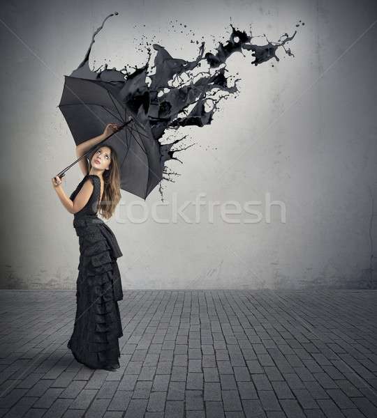 Siyah renk sıçrama kız şemsiye Stok fotoğraf © alphaspirit