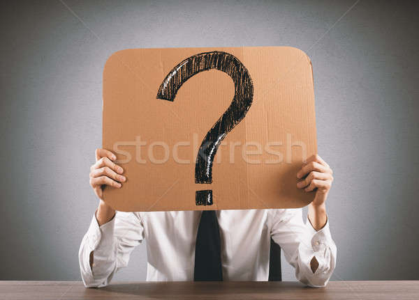 Kérdő üzletember iroda karton nagy kérdőjel Stock fotó © alphaspirit