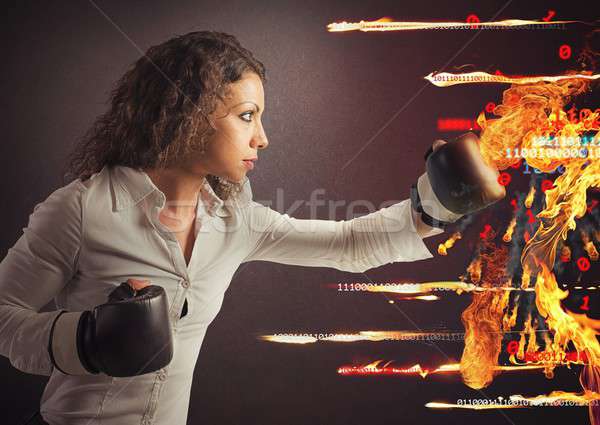 Lutar vírus atacar mulher como fogo Foto stock © alphaspirit