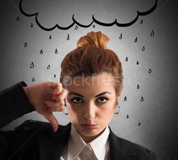 Nach unten business woman traurig gezeichnet Wolke Frau Stock foto © alphaspirit