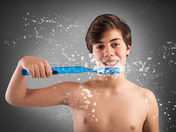 Minden nap orális higiénia fiú fogak nagy Stock fotó © alphaspirit