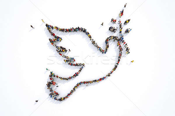 Wiele ludzi wraz gołębi 3D Zdjęcia stock © alphaspirit