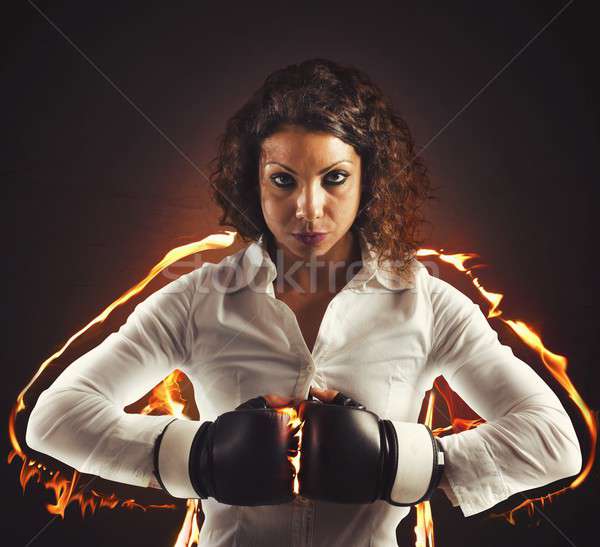 Bestimmt Geschäftsfrau Boxhandschuhe Frau Mädchen Arbeit Stock foto © alphaspirit