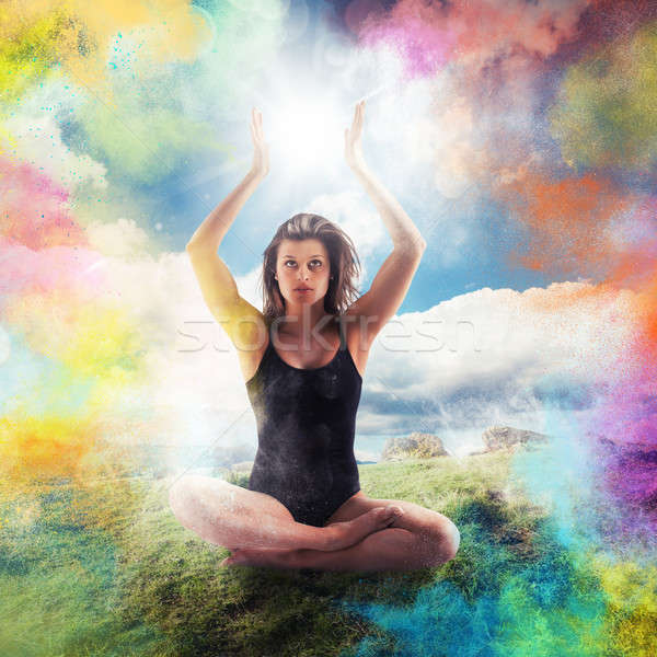 Farben entspannen Frau Yoga Position Stock foto © alphaspirit