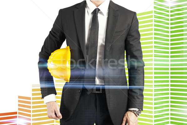 Stock foto: Energieeffizienz · Mann · Architekt · Währung · Einsparungen · Gebäude