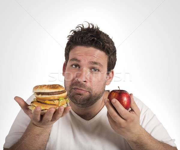 Stock fotó: Diéta · vs · egészségtelen · étel · férfi · határozatlan · étel