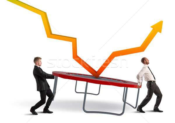 Crise empresários seta trampolim negócio empresário Foto stock © alphaspirit
