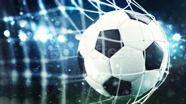 Soccer ball scores a goal on the net. 3D Rendering Stock photo © alphaspirit