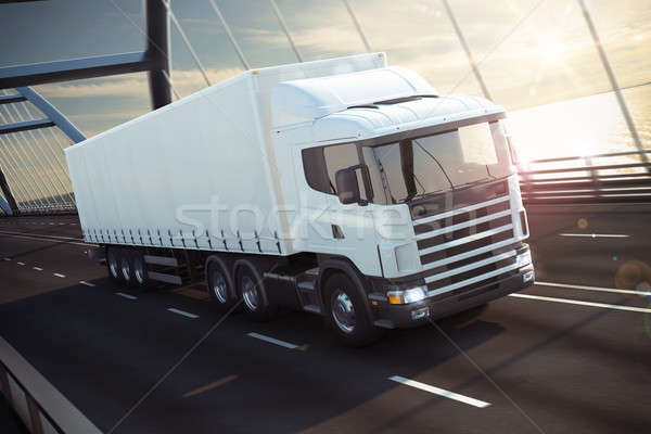 Truck on a sea bridge 3D Rendering Stock photo © alphaspirit