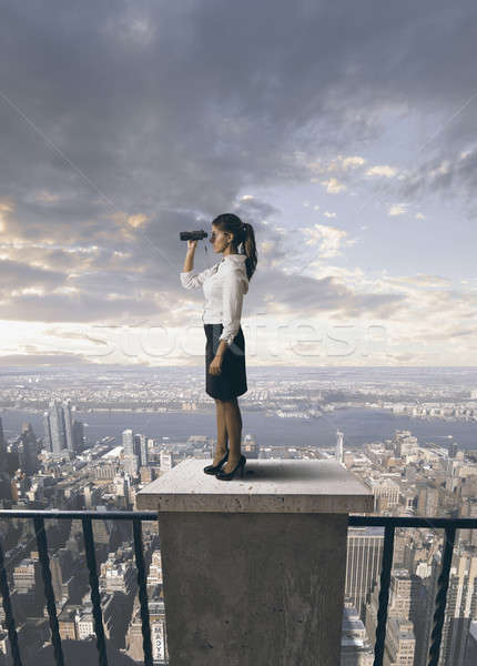 Stockfoto: Business · toekomst · zakenvrouw · naar · meisje · zonsondergang