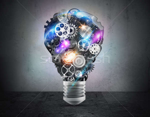 Lightbulb mechanisms of gears. 3D Rendering Stock photo © alphaspirit