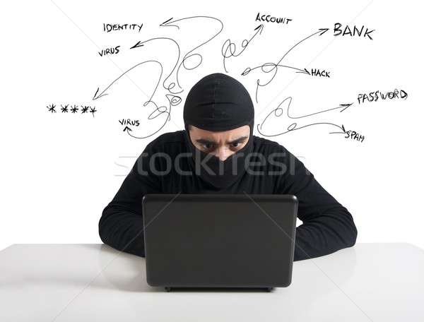 Hacker számítógépes vírus ötlet munka laptop üzlet Stock fotó © alphaspirit