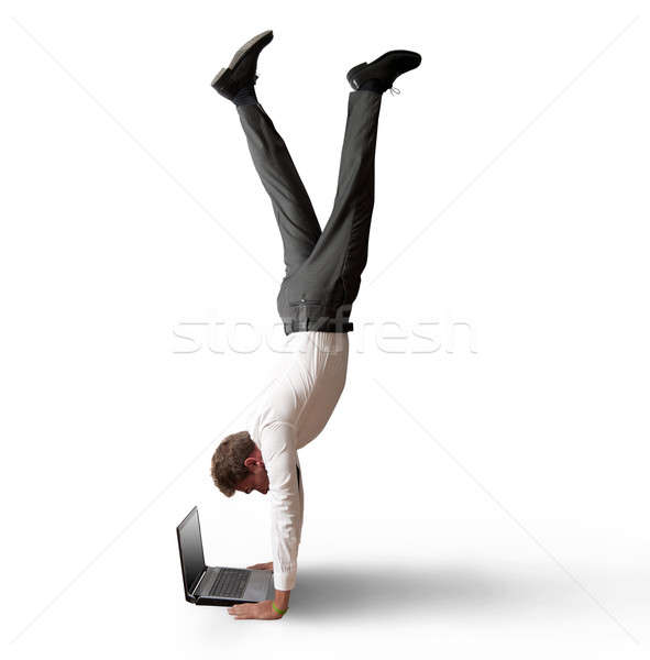 [[stock_photo]]: Acrobatique · travaux · ordinateur · corps · portable · technologie