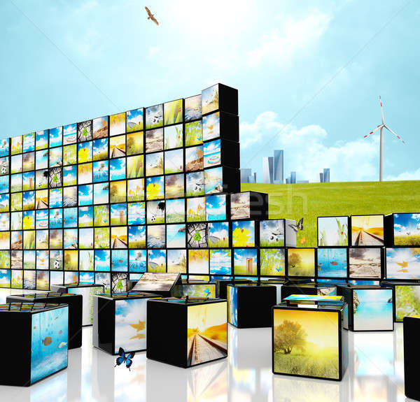 Multimedia futuristische streaming blokken business internet Stockfoto © alphaspirit