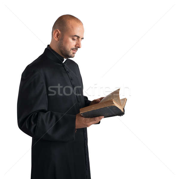 Texto bíblia homem padre retrato Foto stock © alphaspirit