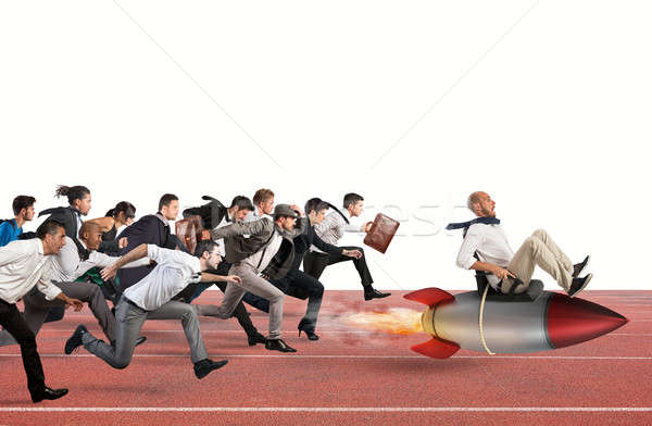 Succes zakenman vliegen raket race business Stockfoto © alphaspirit