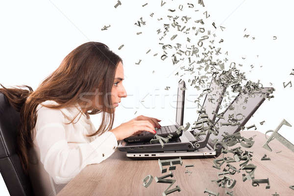 Internet sosyal ağ bağımlılık kadın bilgisayarı bilgisayar çalışmak Stok fotoğraf © alphaspirit