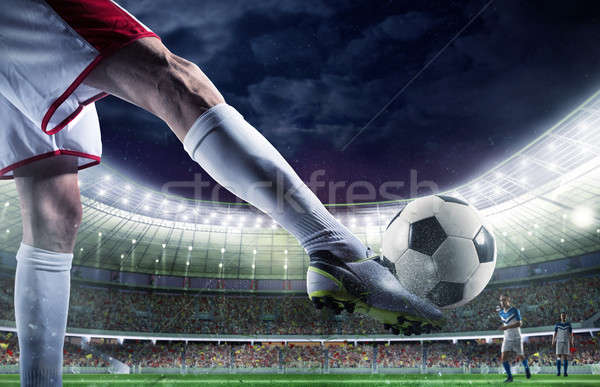 Voetballer stadion klaar wedstrijd gazon Stockfoto © alphaspirit