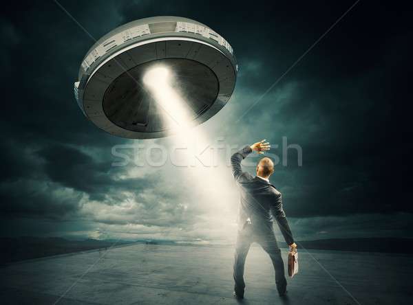 Stock foto: Ufo · Raum · erschrocken · Mann · Licht · Geschäftsmann