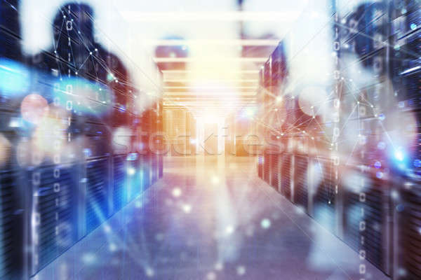 Server farm with network connection effects. double exposure Stock photo © alphaspirit