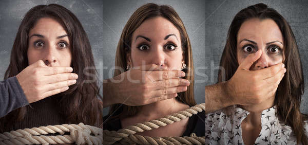 Banner of women terrified by the violence Stock photo © alphaspirit