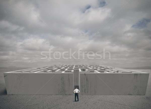 Business Labyrinth herausfordern Geschäftsmann Mann Wand Stock foto © alphaspirit