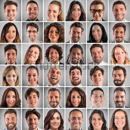 Happy and positive faces collage of business people Stock photo © alphaspirit