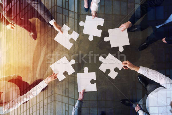 Stockfoto: Teamwerk · partners · integratie · startup · puzzelstukjes · zakenlieden