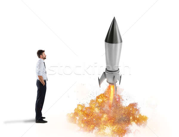 Stock photo: Startup of a new company with starting rocket. Concept of business growth