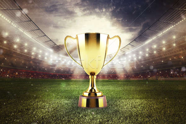 Golden winner s cup in the middle of a stadium with audience Stock photo © alphaspirit