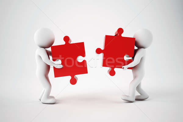 White businesspeople build a company. Concept of parthership and teamwork. 3D rendering. Stock photo © alphaspirit